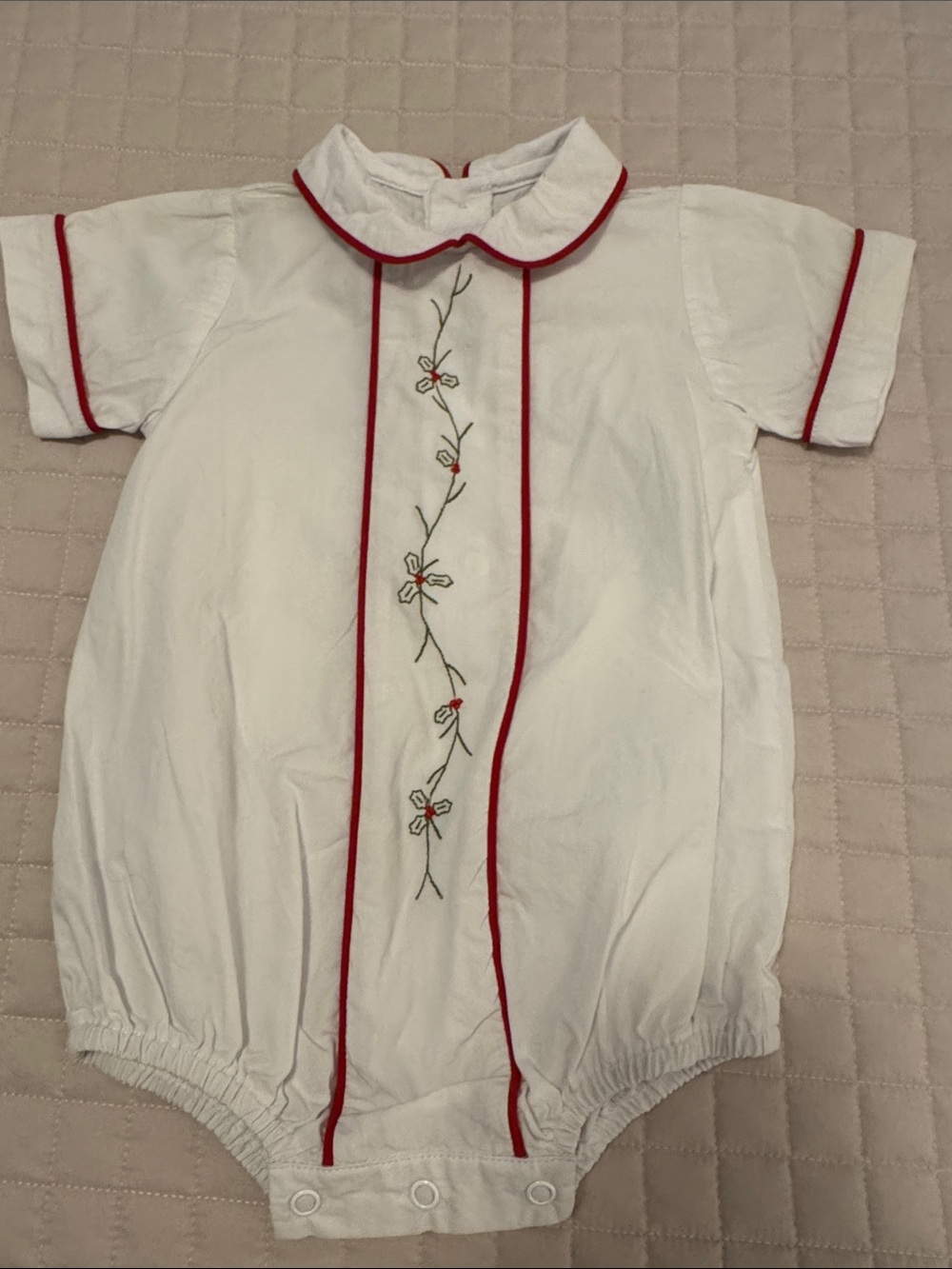 Lullaby Set size 6 months white bubble cotton embroidered. Size tag cut out